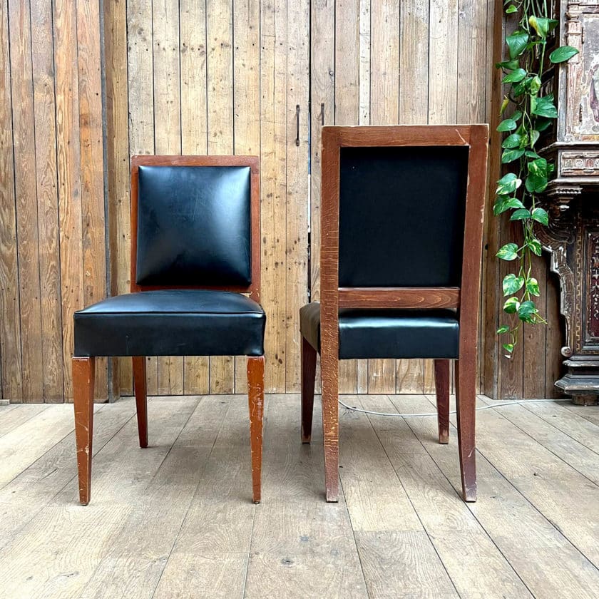 Set of 8 chairs, square back, imitation leather upholstery