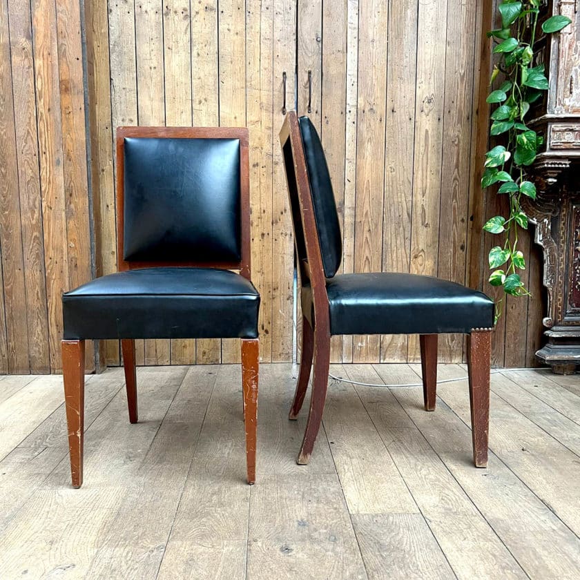 Set of 8 chairs, square back, imitation leather upholstery