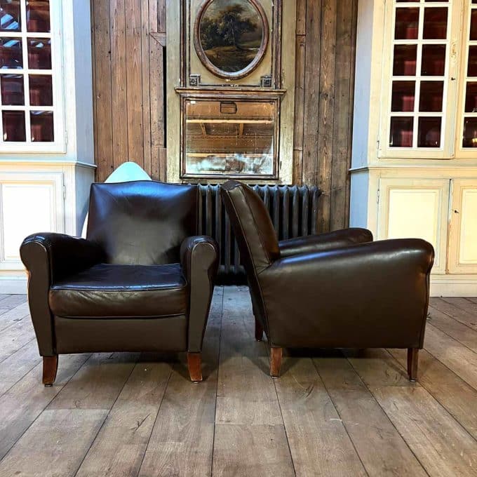 Pair of club side armchairs