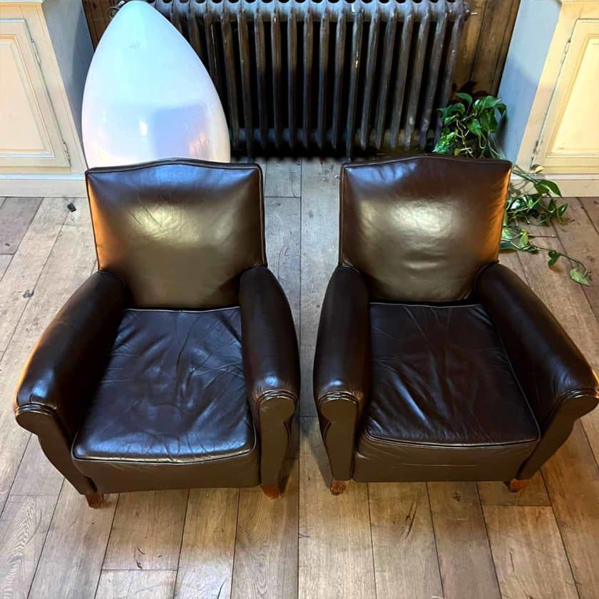 Pair of club top armchairs