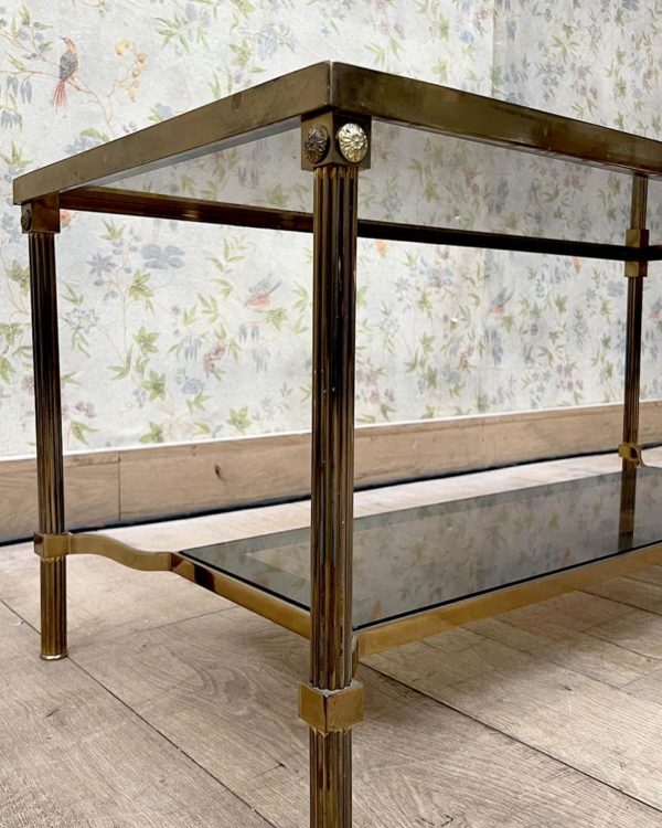 Brass rectangular coffee table with mirrored glass edges