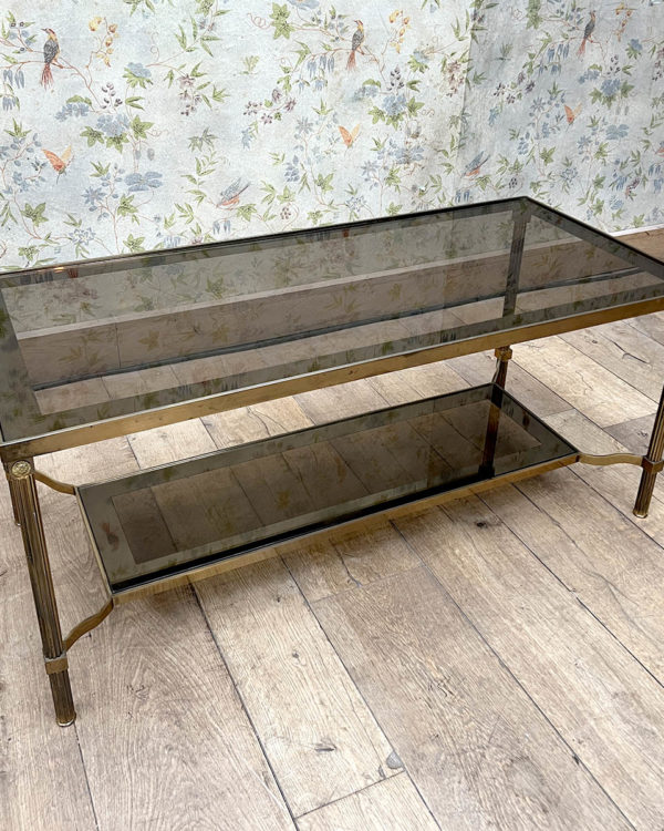 Brass rectangular coffee table with mirrored glass edges