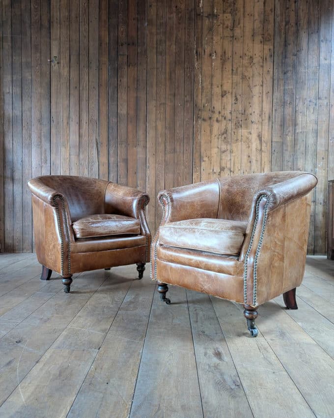 Pair of leather club chairs