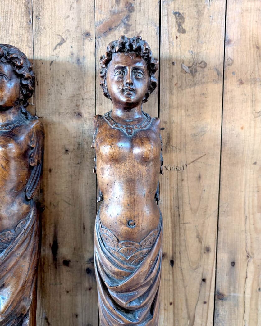 Pair of wooden caryatids head 1