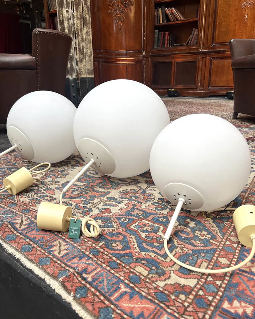 Three large opaline glass lamps