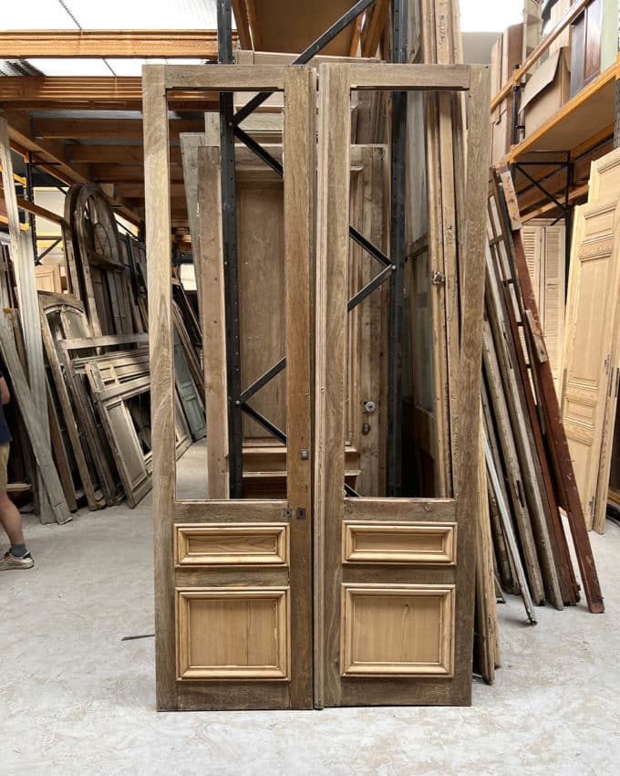 Oak stripped double glass door 140x277cm