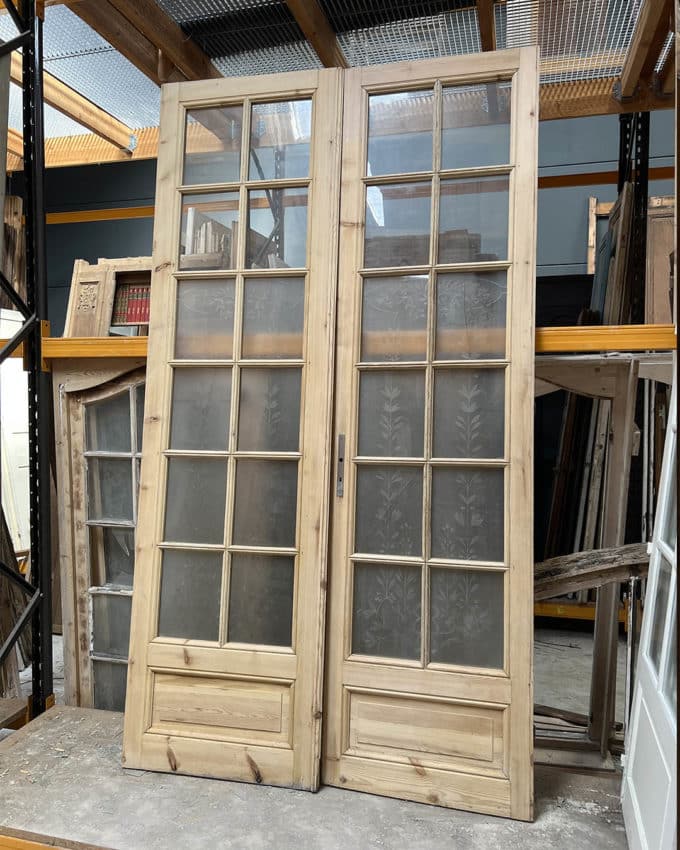 Double porte vitrée en verre gravé 148x264cm