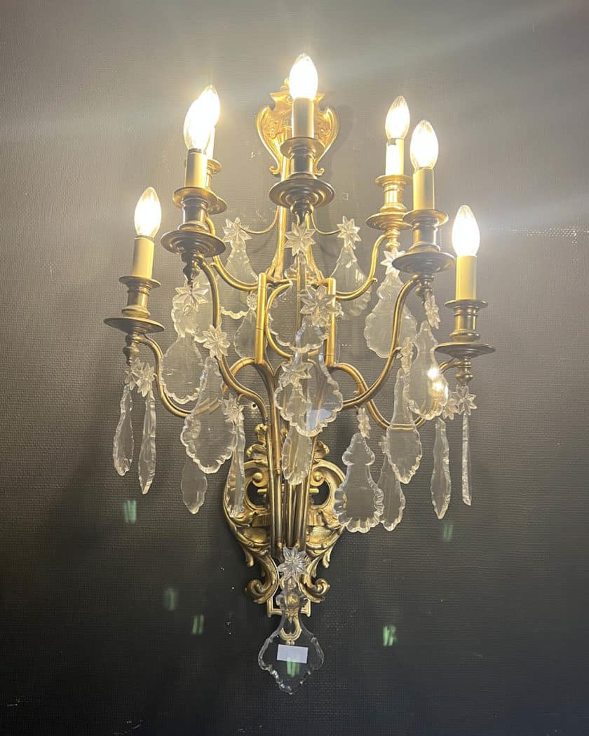 Pair of ormolu and cut-glass sconces