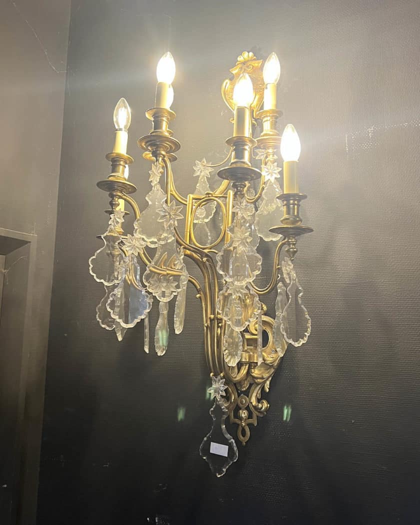 Pair of ormolu and cut-glass sconces