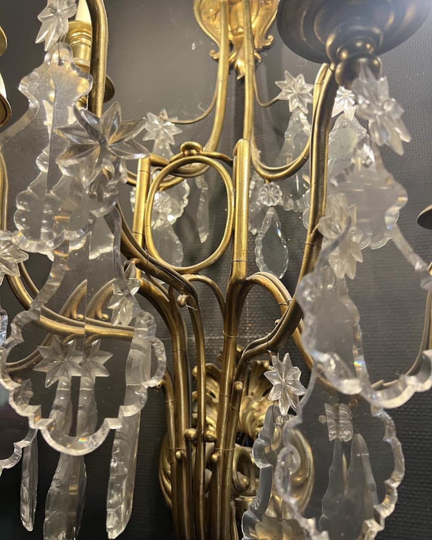 Pair of ormolu and cut-glass sconces