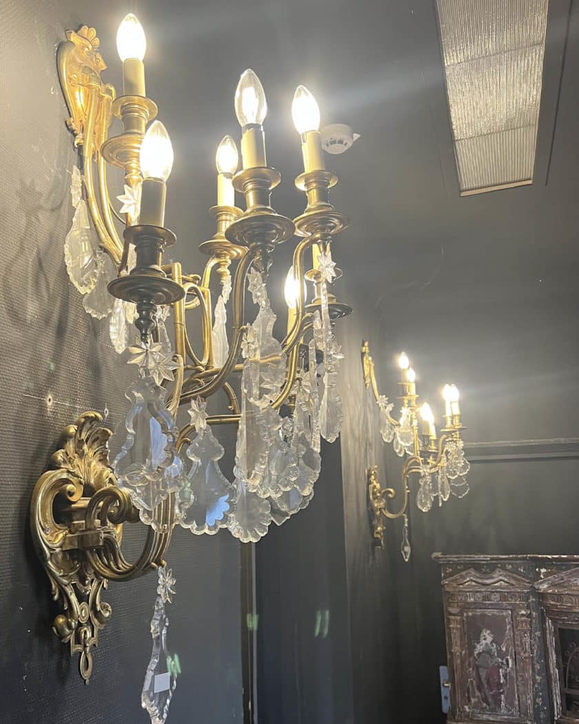 Pair of ormolu and cut-glass sconces