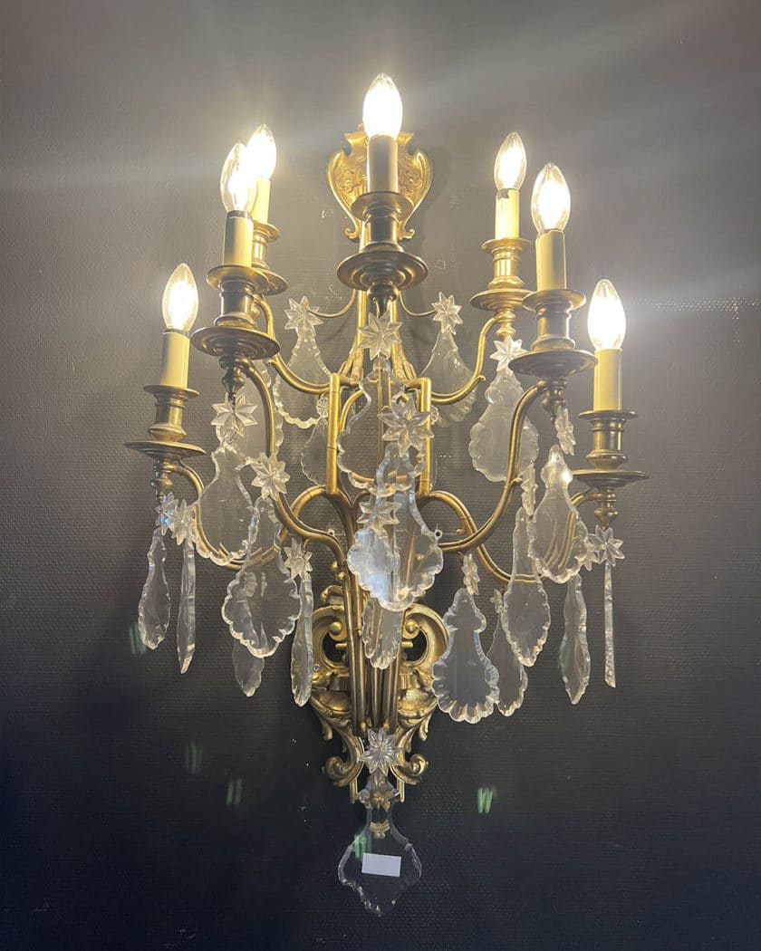 Pair of ormolu and cut-glass sconces