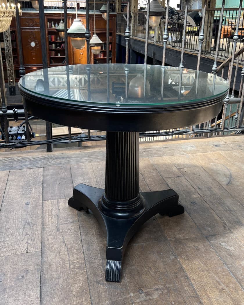Pair of bistro tables in black lacquered wood