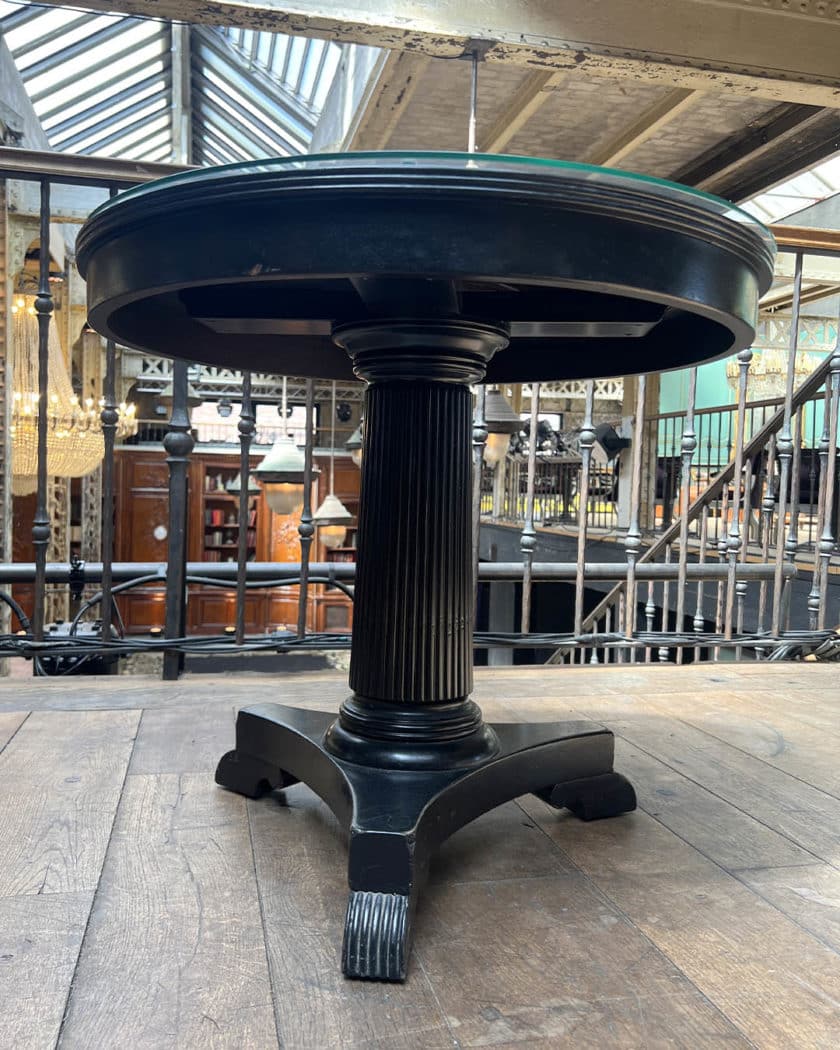 Pair of bistro tables in black lacquered wood