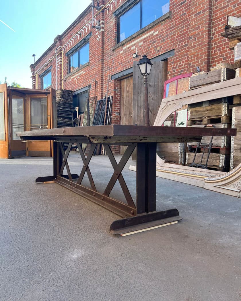 Table with oak top and cast-iron base