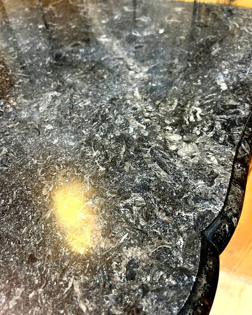 Pair of console tables in iron and black marble top zoom
