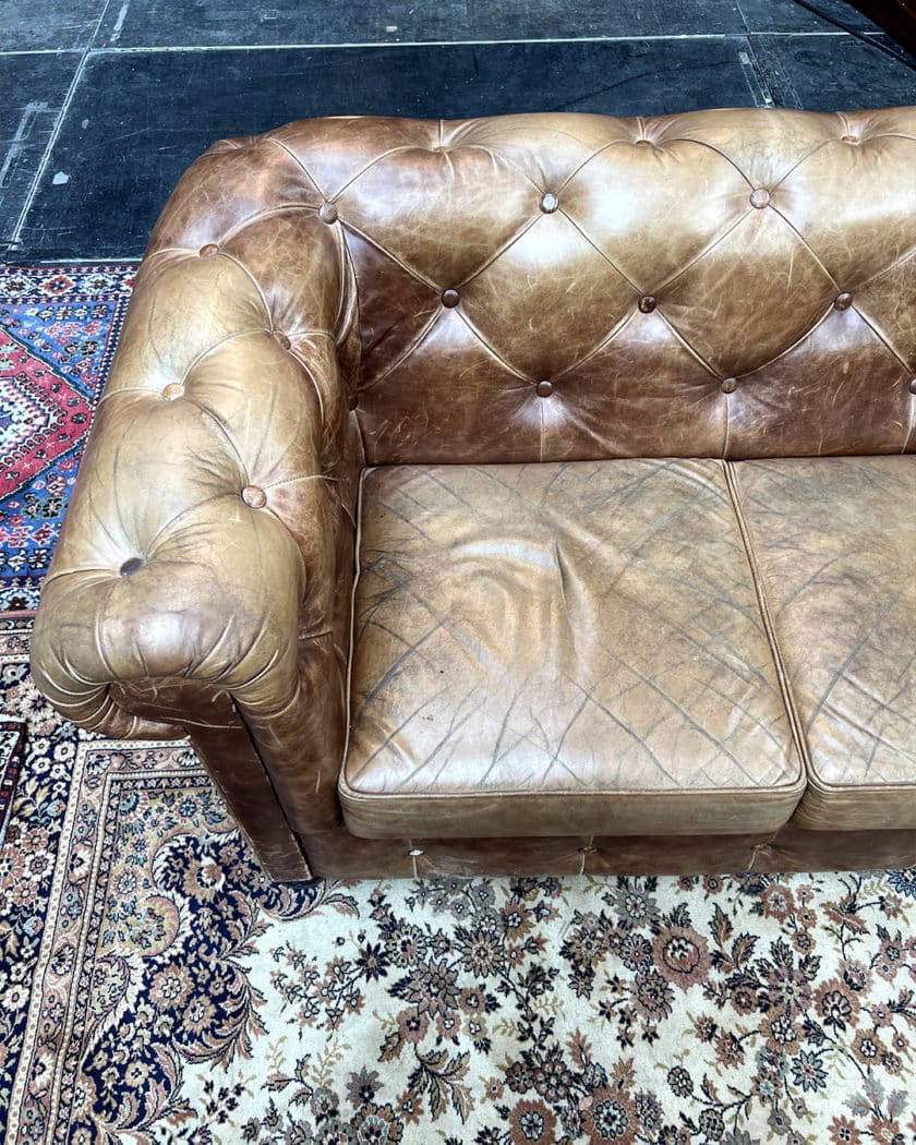 Chesterfield 2-seater sofa in upholstered leather