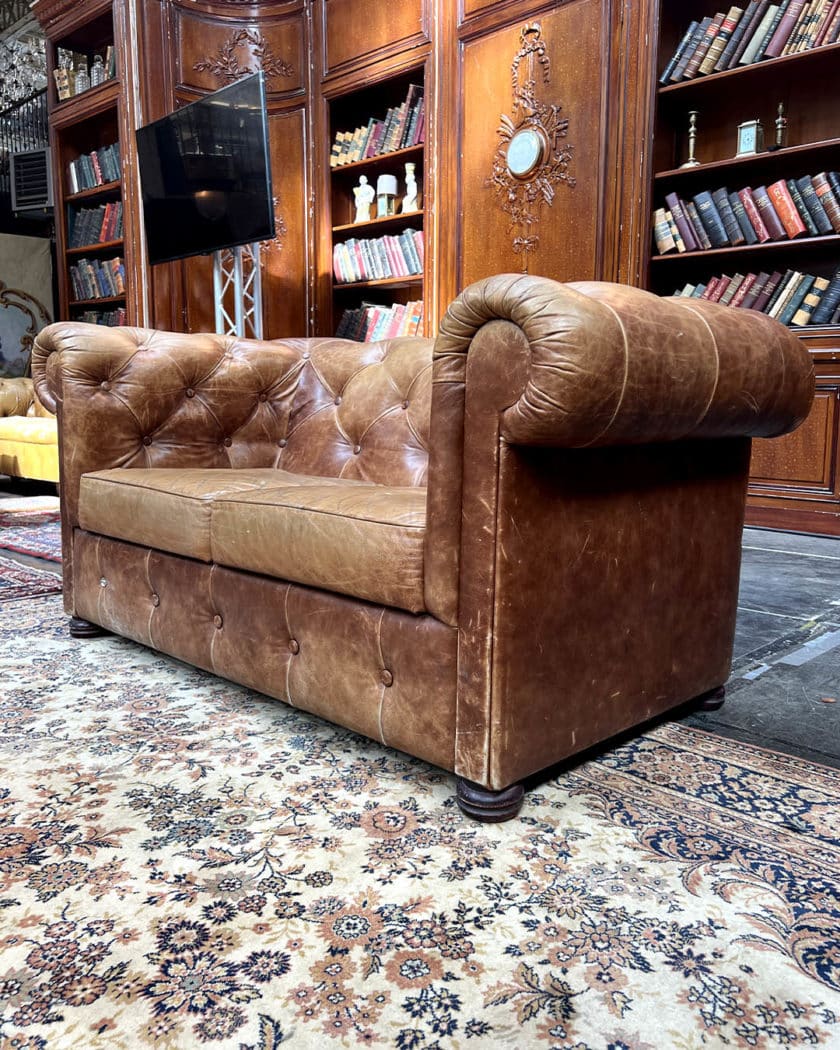 Chesterfield 2-seater sofa in upholstered leather