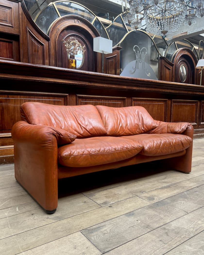 Pair of Maralunga leather sofas by Vico Magistretti for Cassina