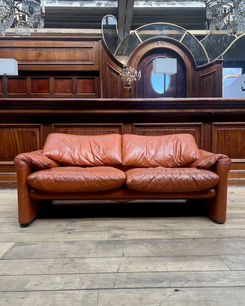 Pair of Maralunga leather sofas by Vico Magistretti for Cassina