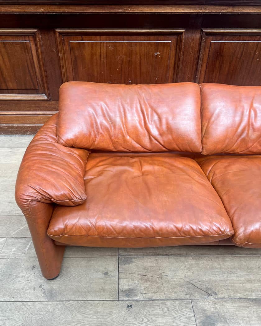 Pair of Maralunga leather sofas by Vico Magistretti for Cassina