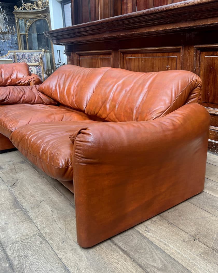 Pair of Maralunga leather sofas by Vico Magistretti for Cassina