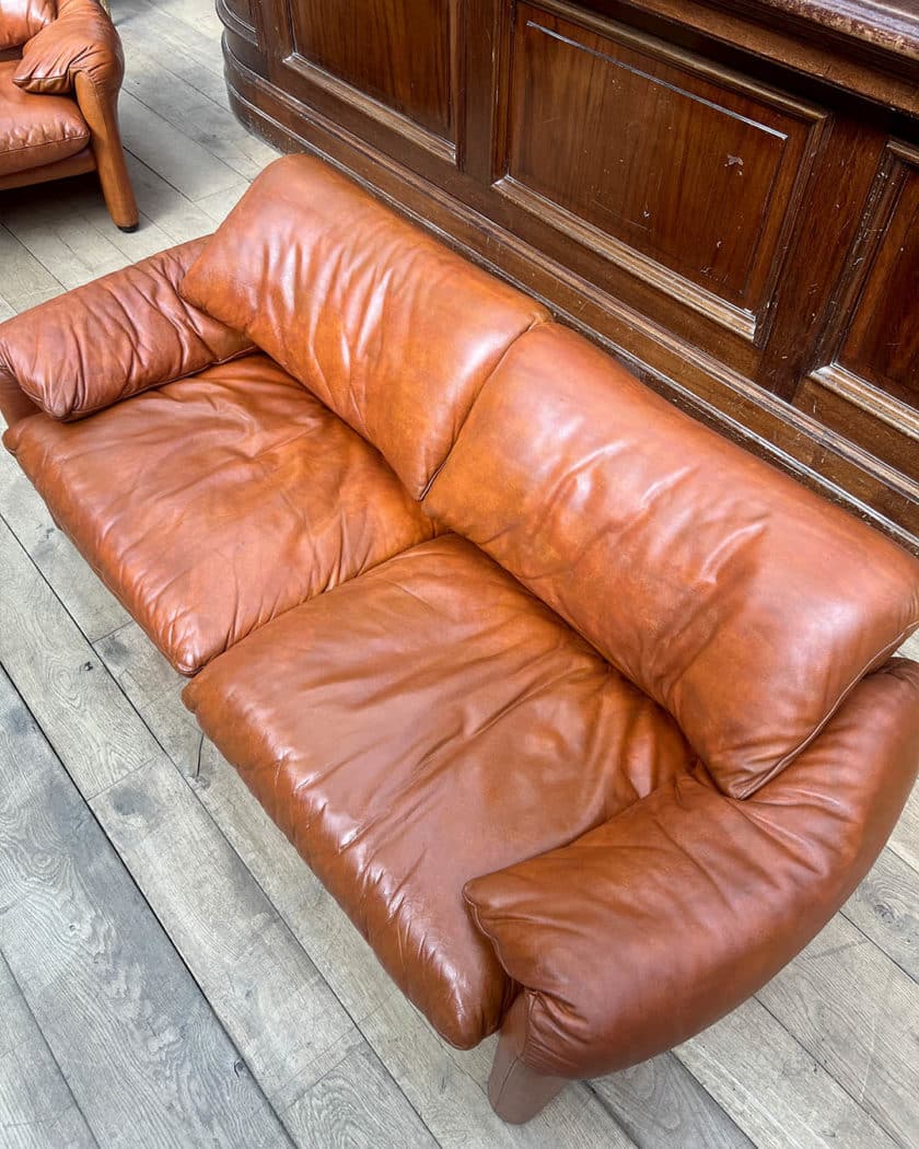 Pair of Maralunga leather sofas by Vico Magistretti for Cassina