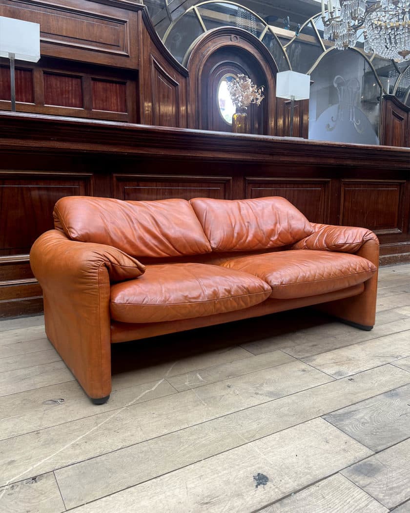 Pair of Maralunga leather sofas by Vico Magistretti for Cassina
