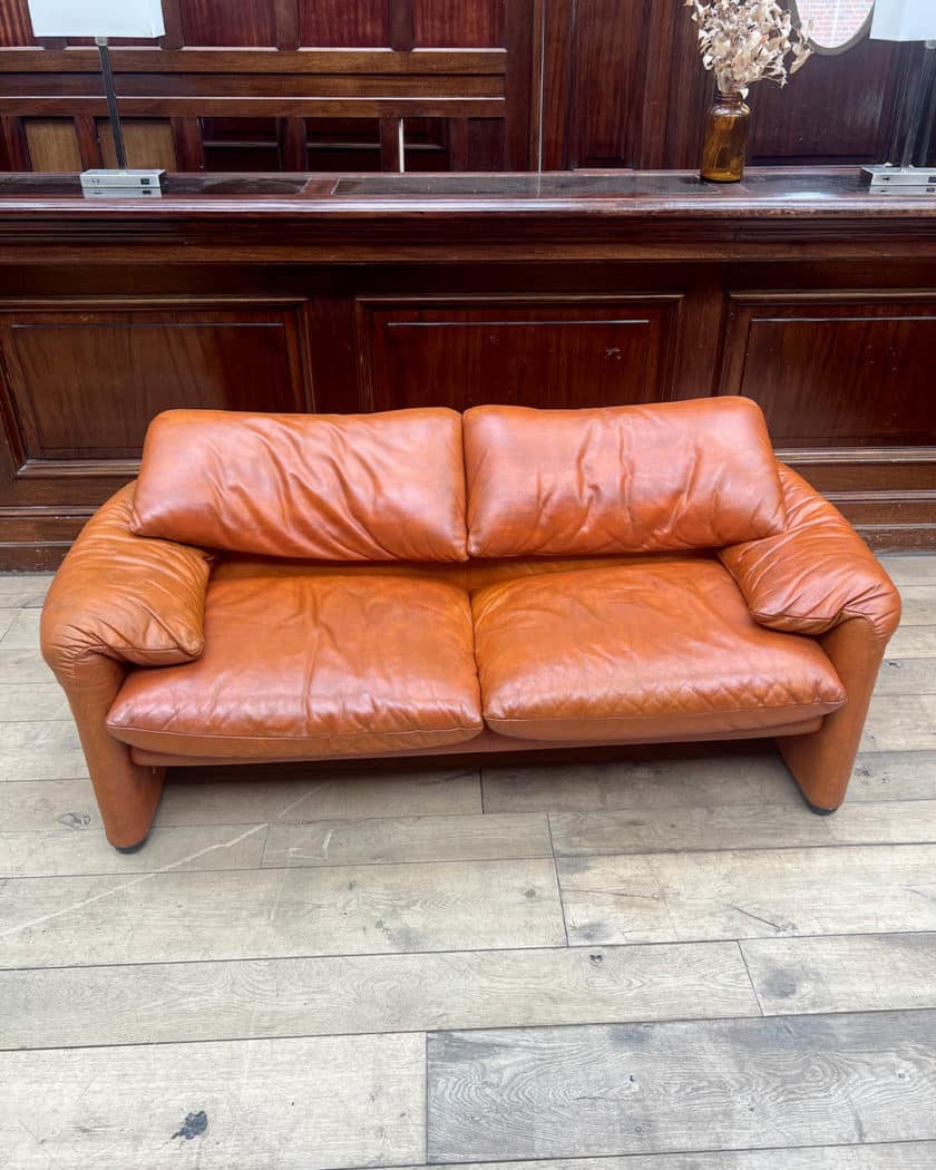 Pair of Maralunga leather sofas by Vico Magistretti for Cassina
