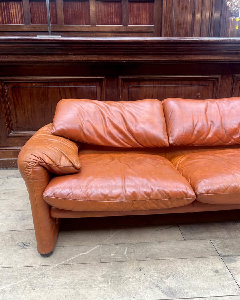 Pair of Maralunga leather sofas by Vico Magistretti for Cassina