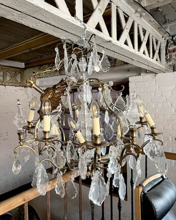 Louis XV-style bronze and crystal chandelier