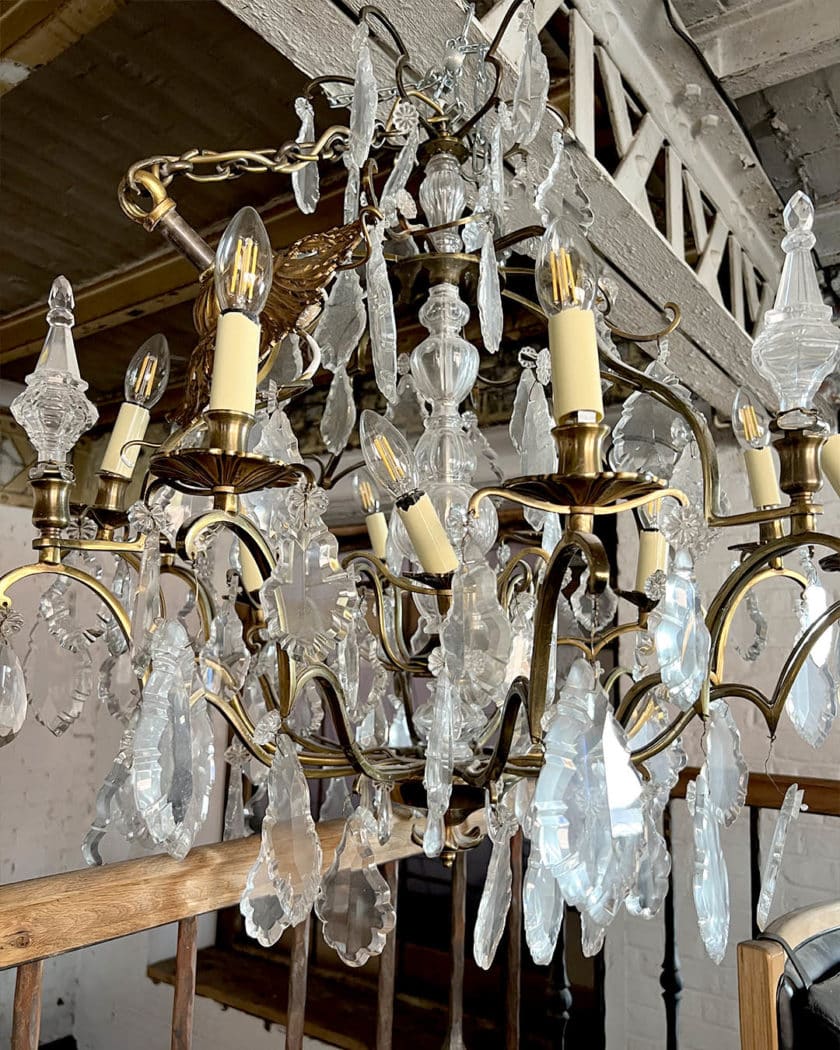 Louis XV-style bronze and crystal chandelier