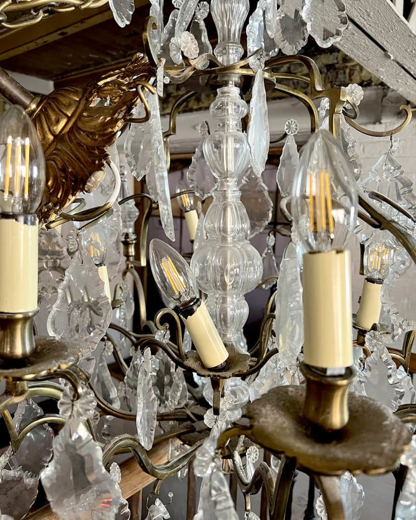 Louis XV-style bronze and crystal chandelier